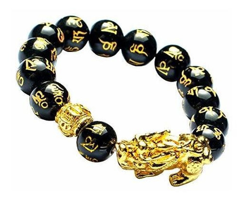 Pulsera De   De Mantra Talladas Mano Negras De 14 Mm Fe...