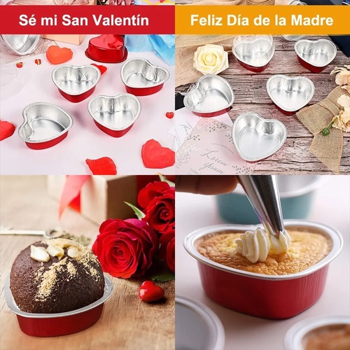 100PCS 3.5oz/100ml Mini Moldes de Torta de Corazón con Tapa Moldes de Torta de Corazón de Papel de Aluminio Banna MON-KP xin-rojo