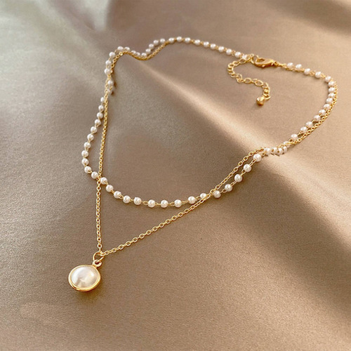 Collar Doble De Perlas Súper Hermoso Con Colgante De Perlas