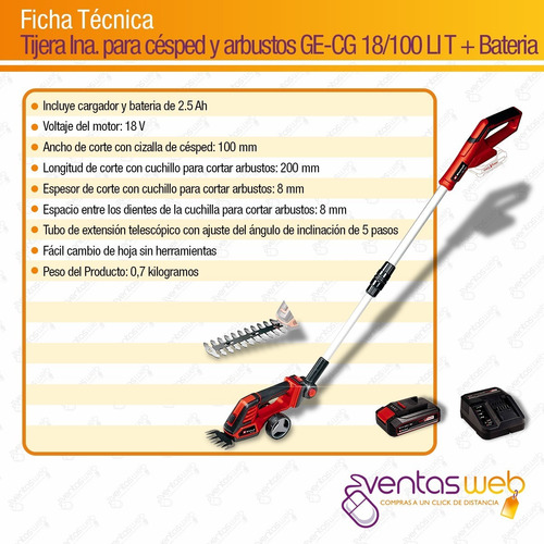 Imagen 9 de 10 de Tijera Bordeadora Cortacerco Einhell Inalambrico 2 En 1