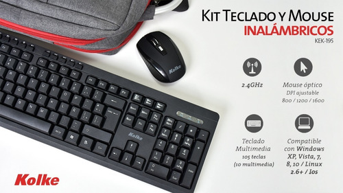 Imagen 3 de 5 de Combo Teclado Y Mouse Inalambrico Kolke Español Ñ Pc Kit