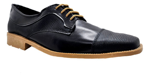 Zapato Hombre Vestir Combinado Reptil Cuero Simil