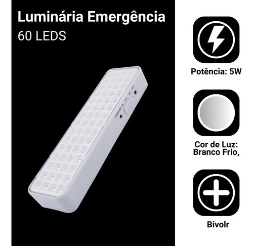 Kit 4 Luminária Emergência 60 Leds Recarregável 6000k Cor Branco Frio