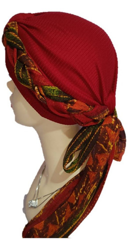 Turbante Tyamia Mujer Algodón Seda Trenza Ligera Color Rojo Fuerte