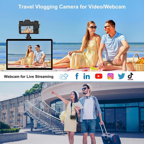Zwd Cámara Digital Autofocus 4k Con Pantalla Rotación 180° Uhd Vlogging Cámaras Digitales 16x Zoom Cámara Compacta 3 Webcam Filtros Principiantes Videocámara +tarjeta Sd 32g Y 2 Pilas