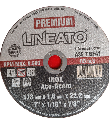 Disco De Corte Lineato 7 178mm - Linha Corte Preto