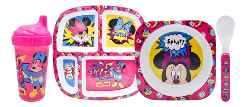 Vajilla Bebé Melamina Minnie Disney Vaso Entrenador 4 Pzas Color Rosa