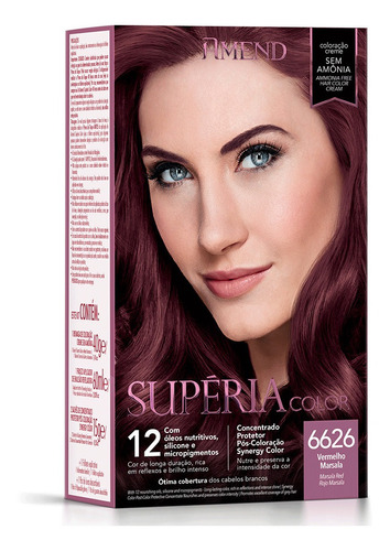 Kit Tintura Amend  Supéria color Coloraçã creme tom 6626 vermelho marsala para cabelo