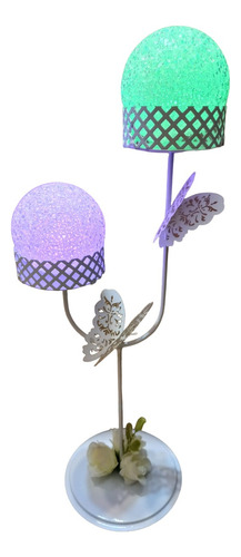Centro De Mesa Luz Multicolor Con Mariposas Y Flores