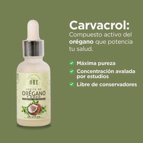 Ore Aceite De Oregano Y Coco 100% Natural Organico 30 Ml