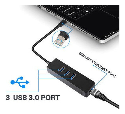 3 Puertos Usb 3,0 Gigabit Ethernet Puertos Rj45 Cable Red Ad