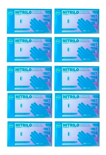 10 Guantes De Nitrilo Color Azul Descartables X 100 Unidades