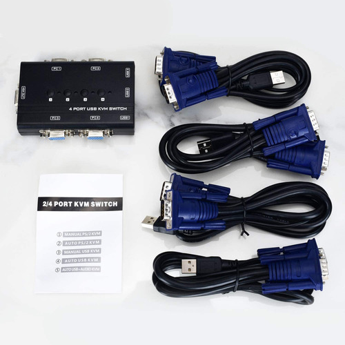 Conmutador Kvm Usb Vga Estafadores 4 Cables, Selector De 4 P