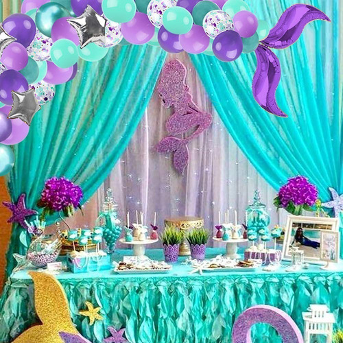Imagen 4 de 4 de Globos Cola De Sirena Para Fiestas Kit Decoración Set