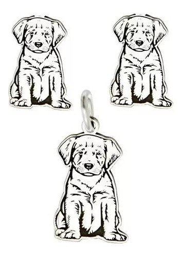 Set Dije Aretes Perro Cachorro Labrador De Plata .925