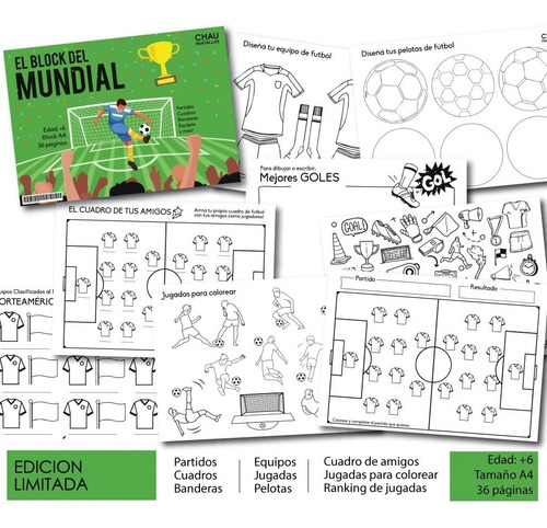 Imagen 2 de 5 de Block Mundial 36 Hojas Colorear Chau Pantallas