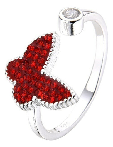 Anillo Ajustable Mariposa Con Strass Cubics Plata 925