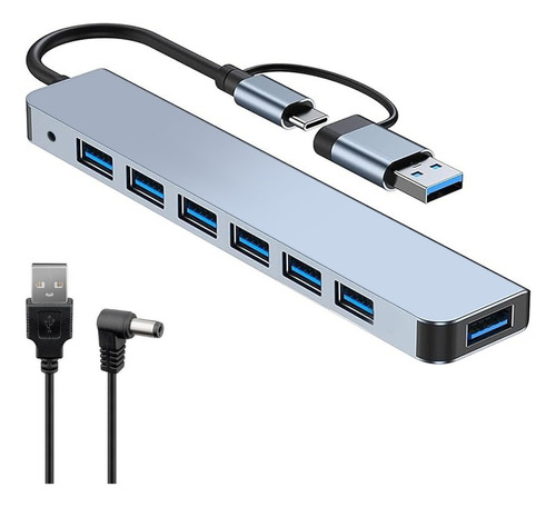 Hub 7 Puertos Usb Y Tipo C 3.0 Alta Velocidad 5gbps Luz Led