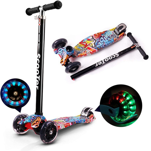 Monopatín De Pie Scooter Desmontable 4 Ruedas Luces P/ Niños