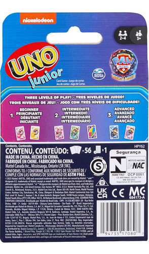 Juego De Cartas Uno Junior Edicion Paw Patrol Mattel