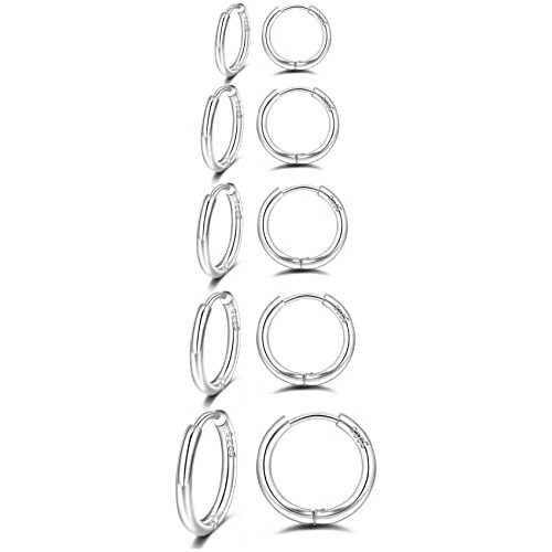 Aros De Plata Esterlina 5 Pares Mujer-hombre