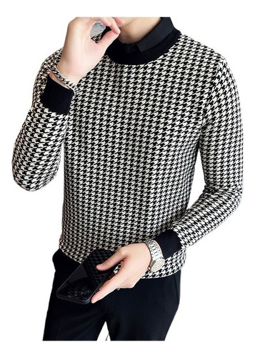 Suéter Punto Térmico Invierno Hombre Cuello De Camisa Falso