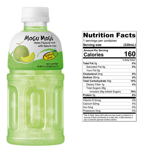 Delicioso Mogu Mogu Sabor Melon Con Nata De Coco 320ml