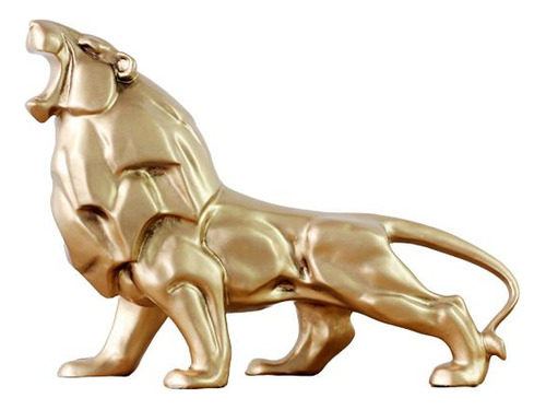 Estátua Decoração Artesanal Leão Africano Resina Geométrico Cor Dourado
