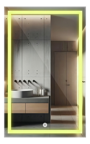 Espelho De Led Quadrado Premium Jateado 90x100 Cm Com Fonte Moldura Neutro