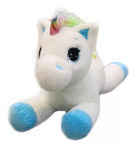 Unicornio Kawaii Color Azul De 40 Cm. Más Moño De Regalo.