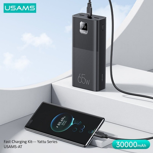 Power Bank 30.000mah 65w Pantalla Digital Cable Tipo C Usams