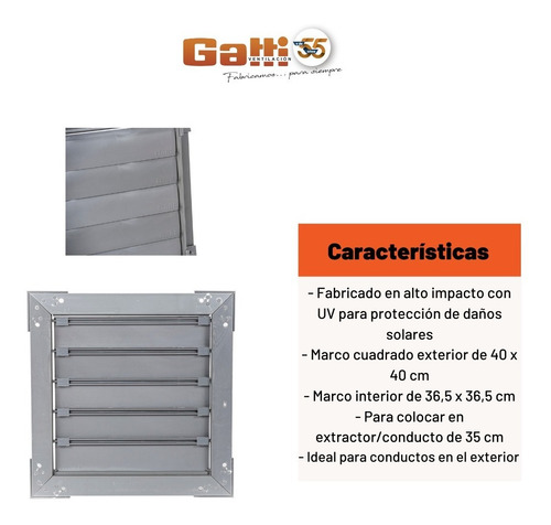 Imagen 8 de 10 de Persiana Plástica Movil Extractor De Aire 35 Cm Cocina/baño Gatti Ventilacion