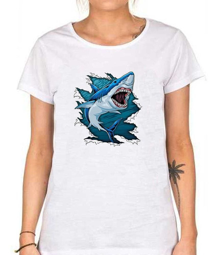 Remera De Mujer Tiburon Oceano Mar Cola Dientes