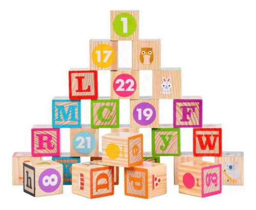 Cubo Didáctico De Abecedario Letras Y Números En Madera X26