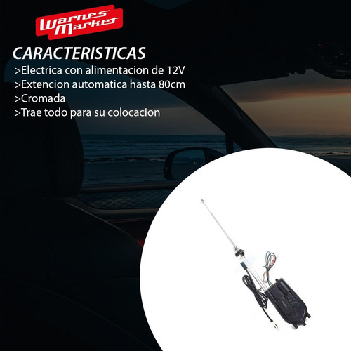 Imagen 2 de 9 de Antena Electrica Automatica Negro Plata Auto 12v Universal