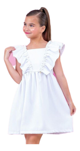 Vestido Infantil Gift Dia A Dia Sabine Branco Liso P04
