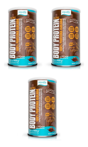 Kit 3 Body Protein Cacau Equaliv Proteína Colágeno Bcaa 600g