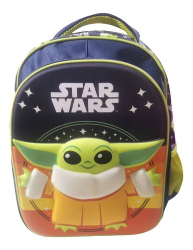 Mochila Infantil 3d Baby Yoda Grande 40 X 30 Cm Color Azul oscuro