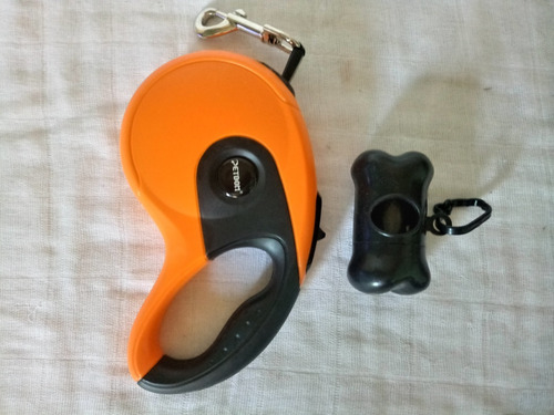 Correa Retráctil 5 Mts Petdom Incluye Despachador De Bolsas
