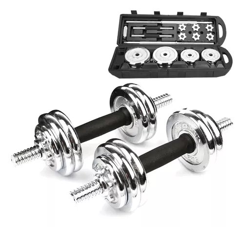 Set Kit Pesas Barra Mancuernas Discos 50kg 110lb Estuche Gym