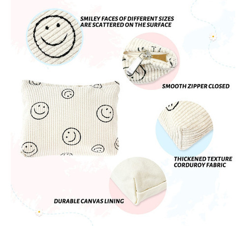 Beekbing Smiley Face - Bolsa De Maquillaje De Pana Con Forro