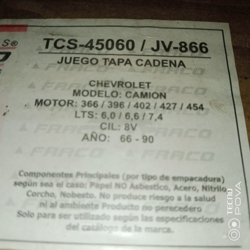 Empacadura Tapa Cadena Tcs-45060/chevrolet Camión 366-396