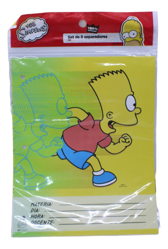 Separadores Carpeta N3 Escolares Simpson Bart Homero Dibujo