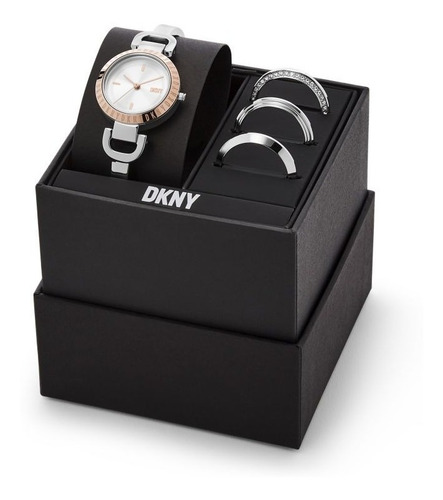 Set De Reloj Mujer Dkny City Link Color de la correa Plateado