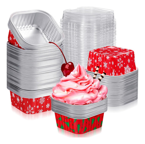 Recipiente Navideño De Aluminio Para Cupcakes, 100 Unidades,
