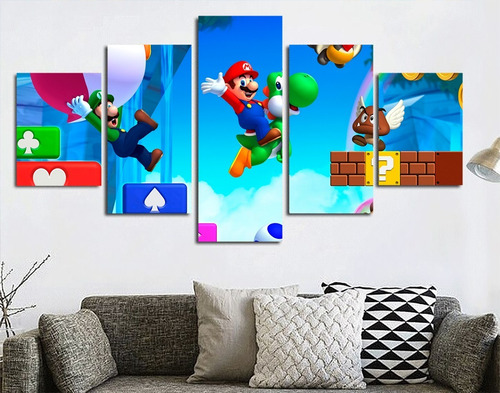 5 Cuadros Canvas Mario Bros Luigi Mundo Nintendo Gaming Arte