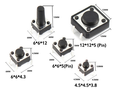 .s Kit De Microinterruptores Con Botón Pulsador, 125
