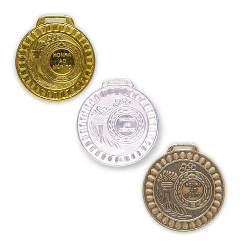 50 Medalhas 55mm H.mérito - Ouro Prata Bronze - Aço Com Fita