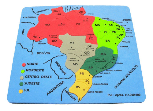 Cartela Didática Escolar Mapa Do Brasil 8mm Em Eva - 32 Unid