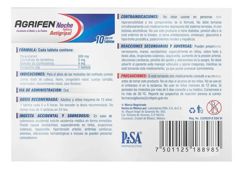 Agrifen Noche Pack 20 Tabletas Pisa Laboratorios
